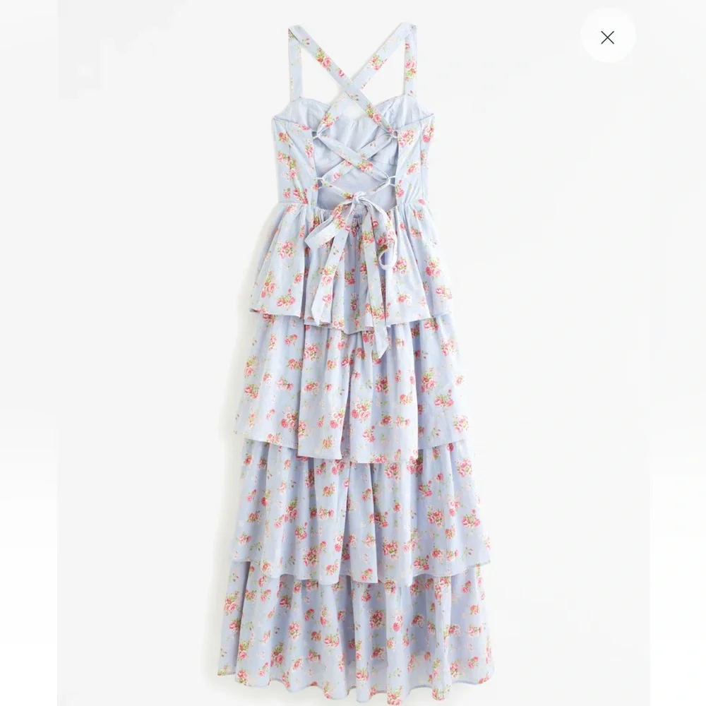 lace up back tiered maxi dress Alyce Paris 62169 - Long Soft Mesh Print Ballgown 40 Waist (in) 23 Tiered Lace Maxi Dress |